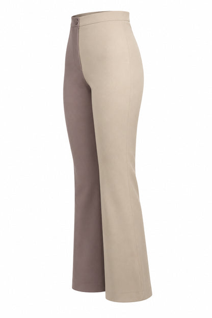 Tiny Two-Tone Taupe and Cream Flared Trousers
