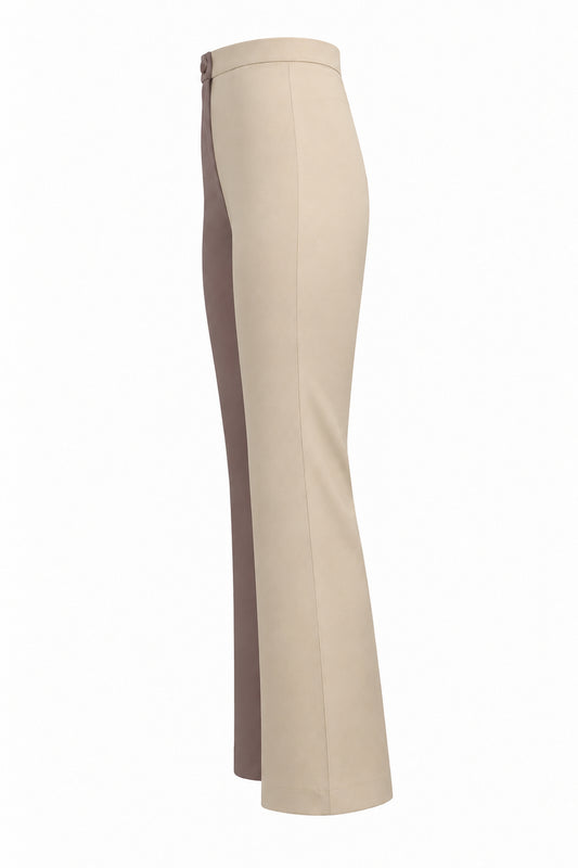 Tiny Two-Tone Taupe and Cream Flared Trousers