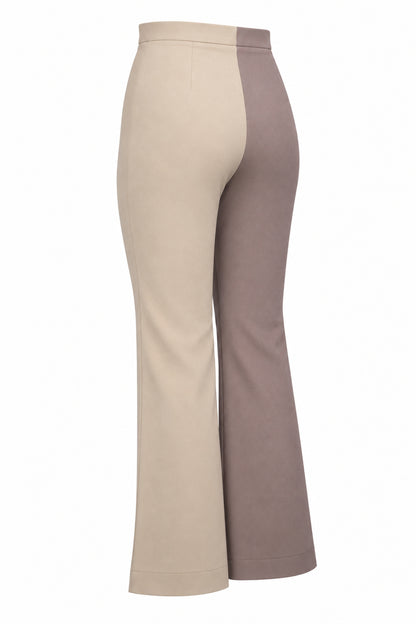 Tiny Two-Tone Taupe and Cream Flared Trousers