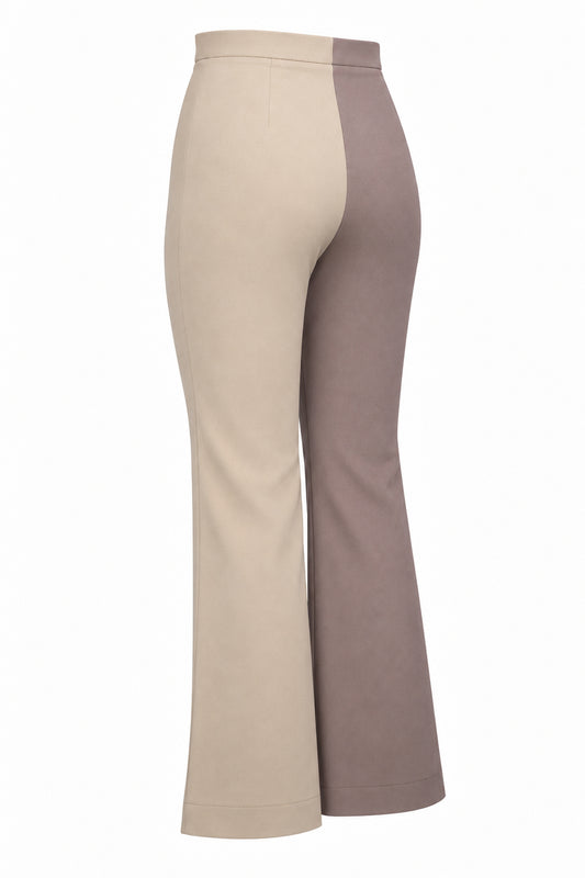 Tiny Two-Tone Taupe and Cream Flared Trousers