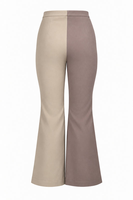 Tiny Two-Tone Taupe and Cream Flared Trousers