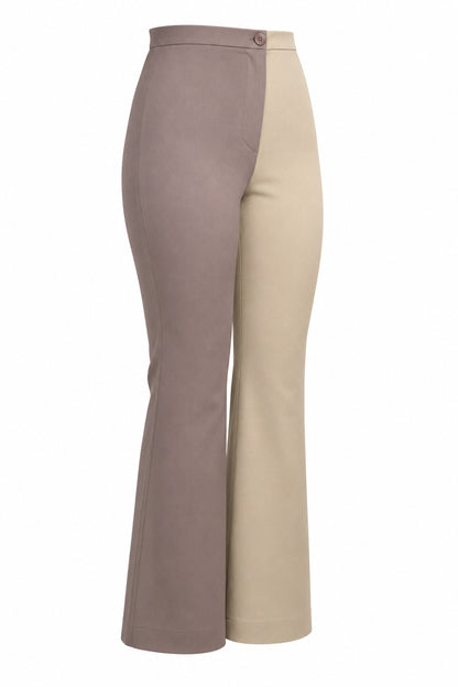 Tiny Two-Tone Taupe and Cream Flared Trousers