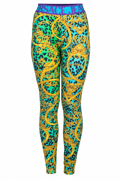 Versace Jeans Couture Turquoise Baroque Print Leggings