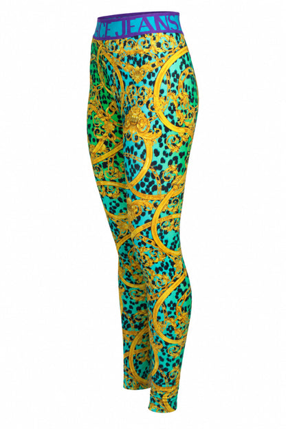 Versace Jeans Couture Turquoise Baroque Print Leggings