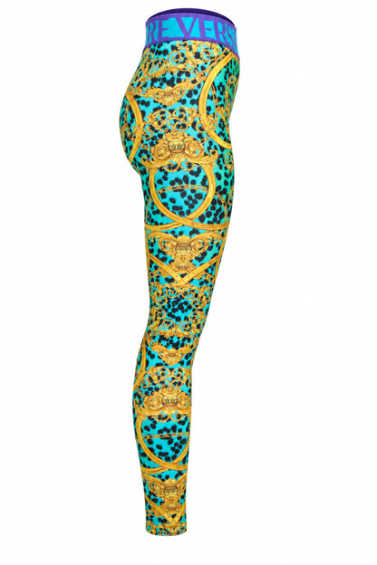 Versace Jeans Couture Turquoise Baroque Print Leggings