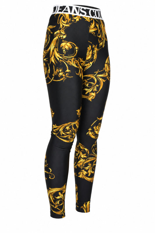 Versace Jeans Couture Black Gold Baroque Leggings