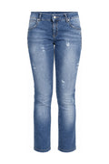 Mid Blue Embroidered Slim Straight Jeans