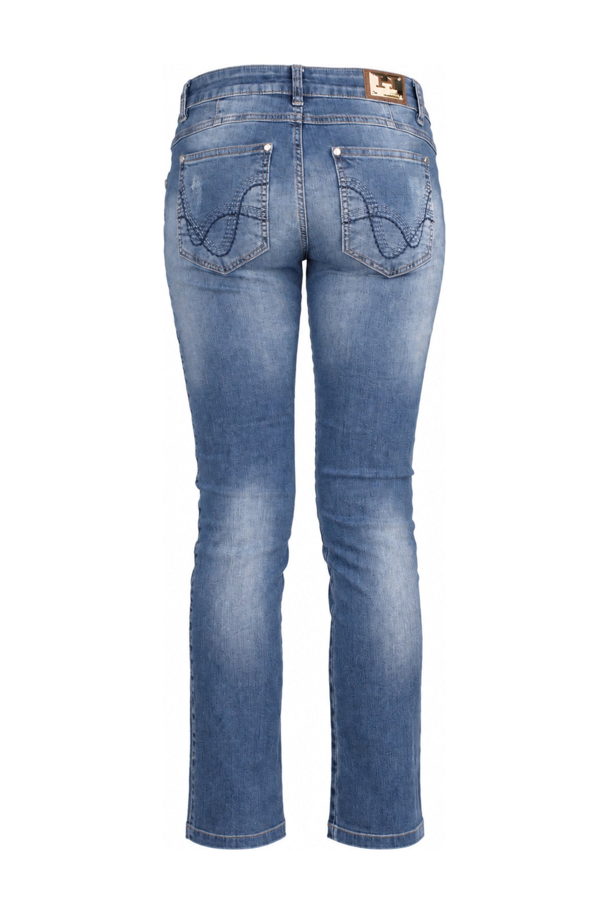 Mid Blue Embroidered Slim Straight Jeans