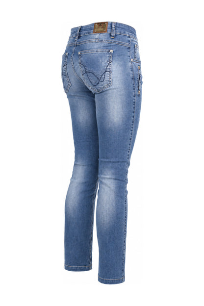 Mid Blue Embroidered Slim Straight Jeans