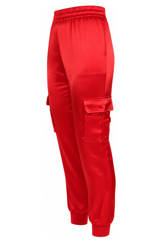 Alice + Olivia Red Satin Cargo Jogger Trousers