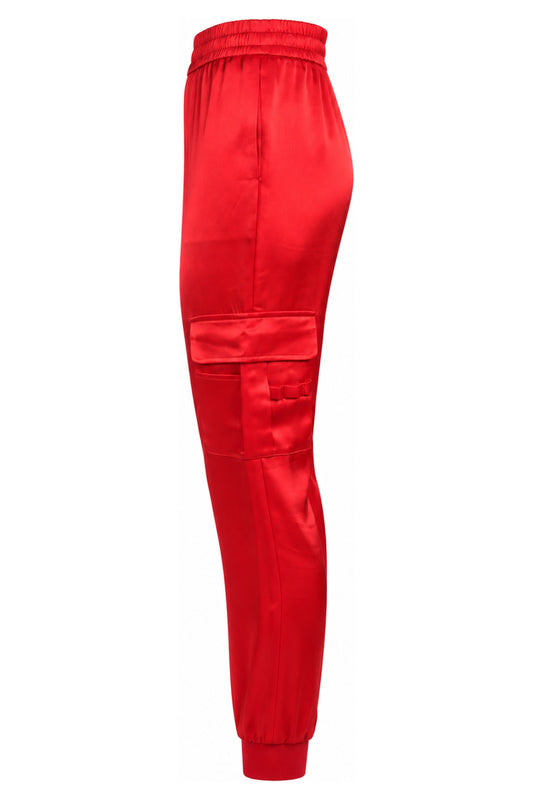 Alice + Olivia Red Satin Cargo Jogger Trousers