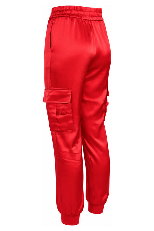 Alice + Olivia Red Satin Cargo Jogger Trousers