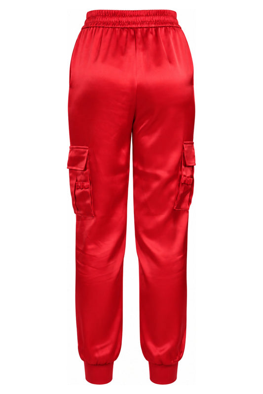 Alice + Olivia Red Satin Cargo Jogger Trousers