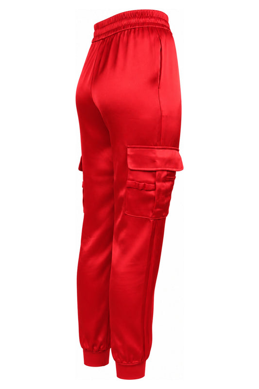 Alice + Olivia Red Satin Cargo Jogger Trousers
