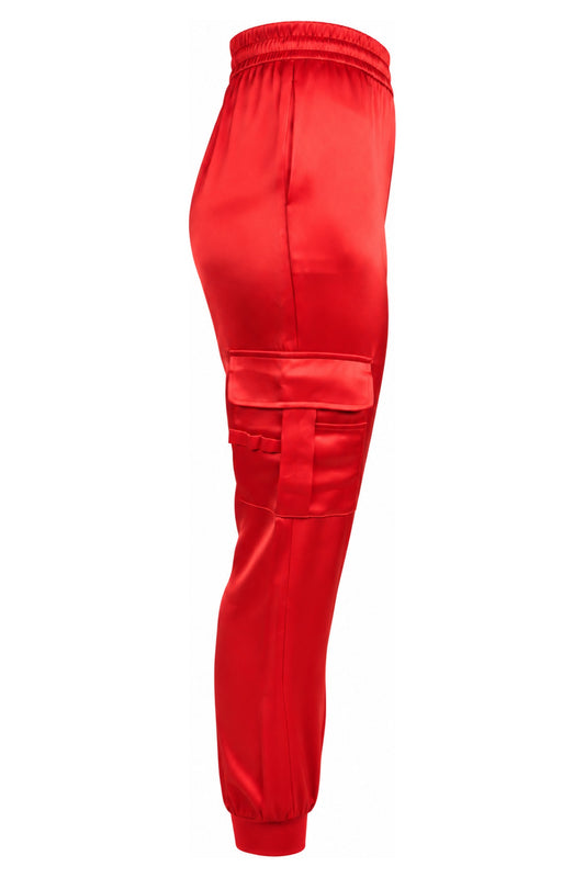Alice + Olivia Red Satin Cargo Jogger Trousers