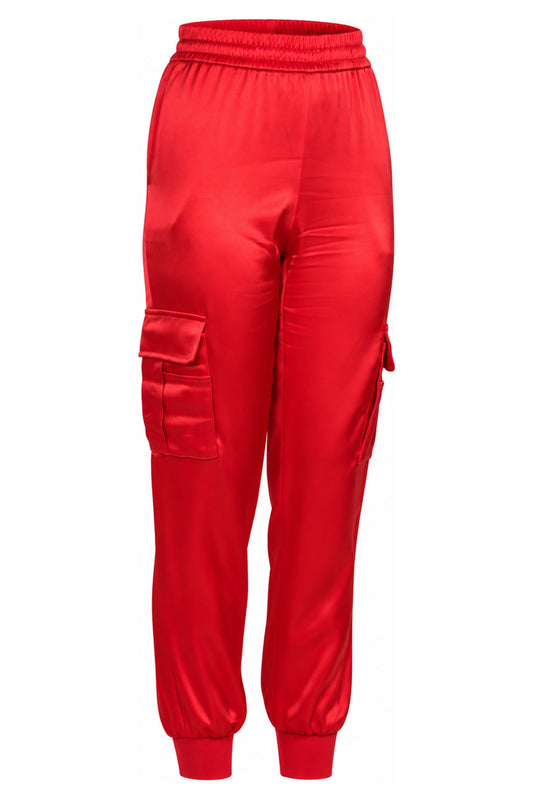 Alice + Olivia Red Satin Cargo Jogger Trousers