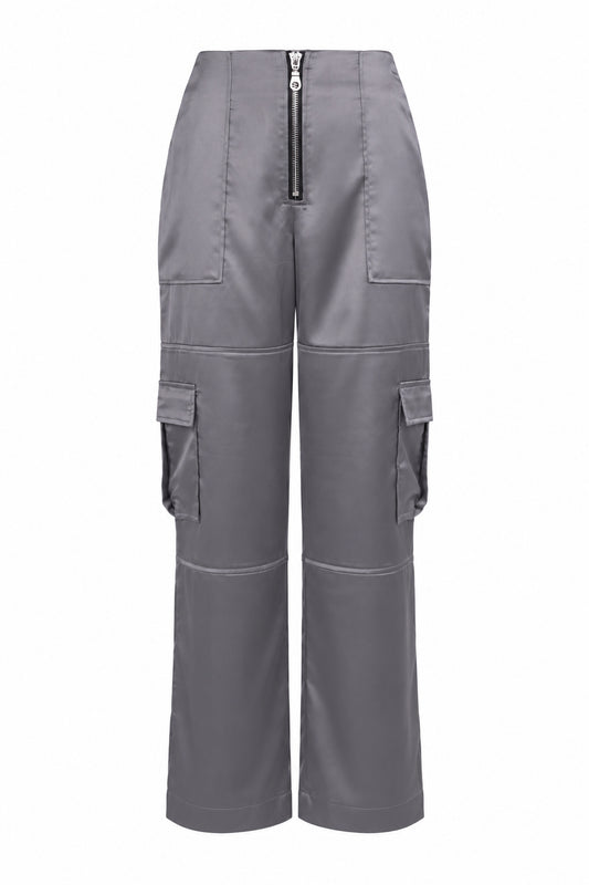 The Ragged Priest Grey Satin Cargo Trousers