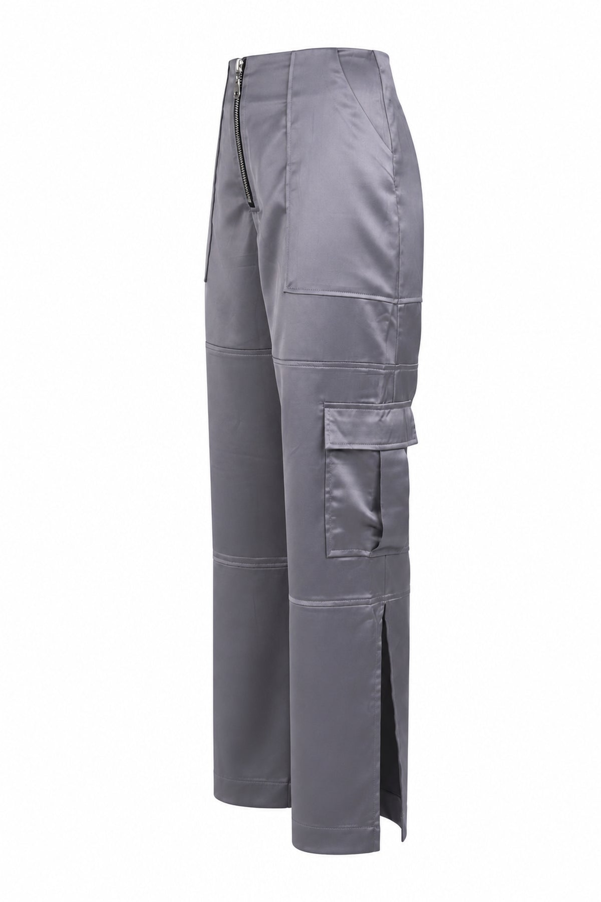 The Ragged Priest Grey Satin Cargo Trousers