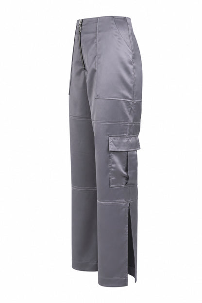 The Ragged Priest Grey Satin Cargo Trousers