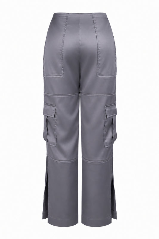 The Ragged Priest Grey Satin Cargo Trousers