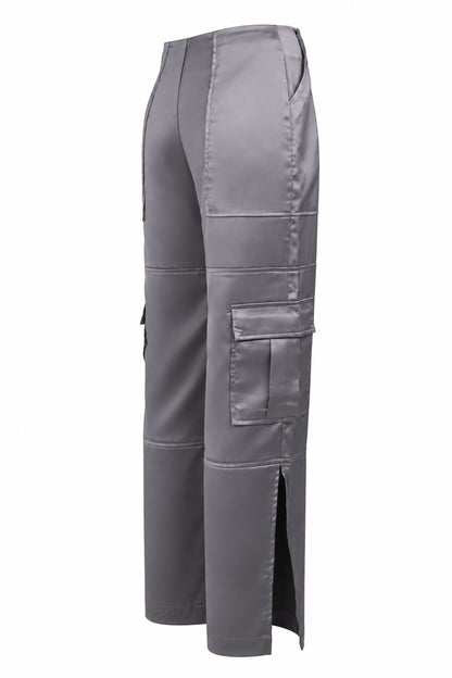 The Ragged Priest Grey Satin Cargo Trousers