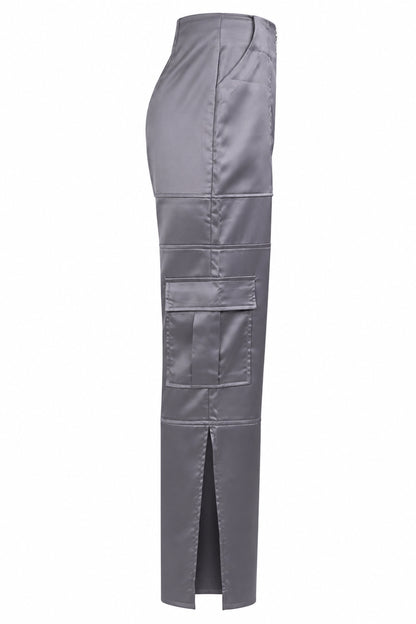 The Ragged Priest Grey Satin Cargo Trousers