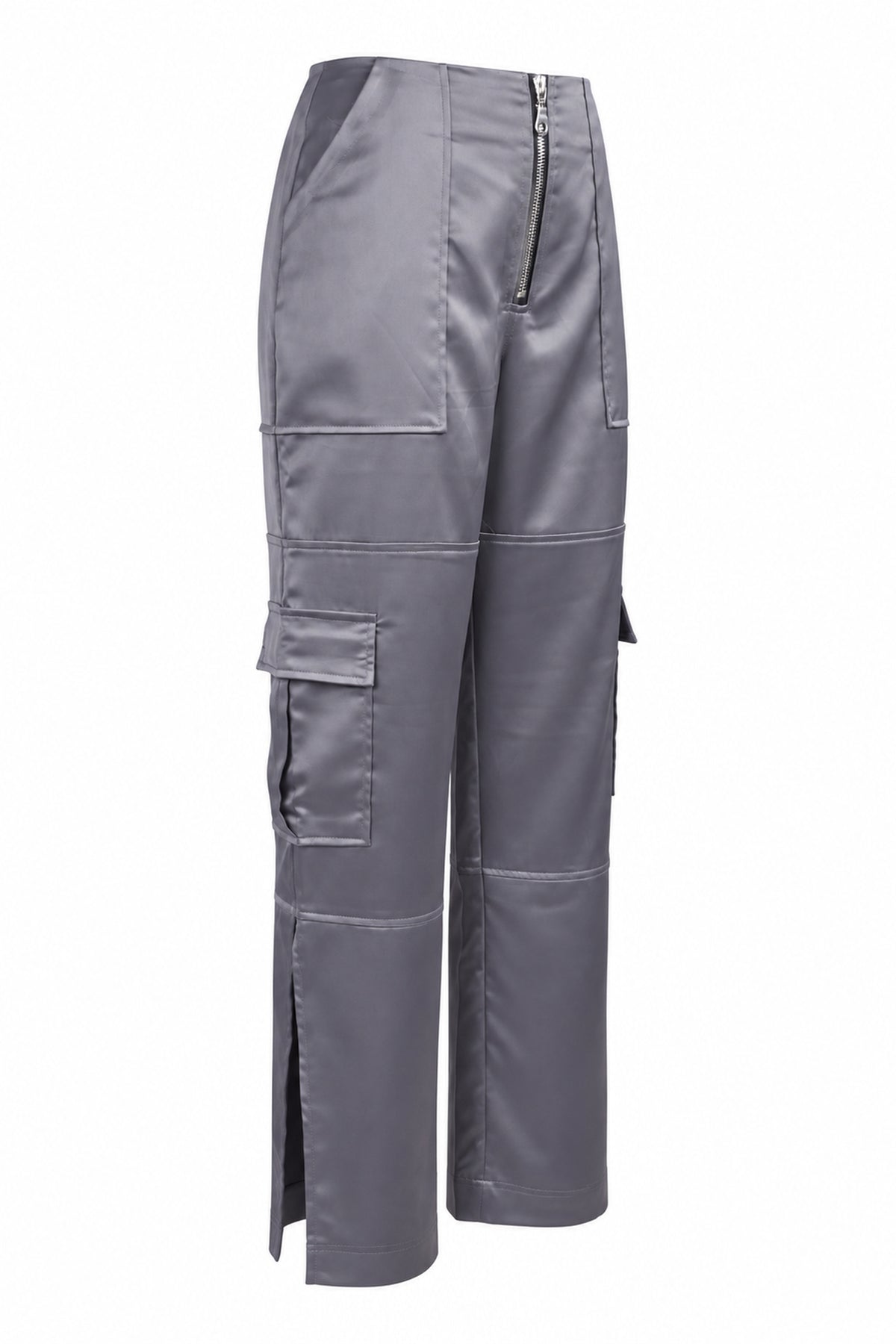 The Ragged Priest Grey Satin Cargo Trousers