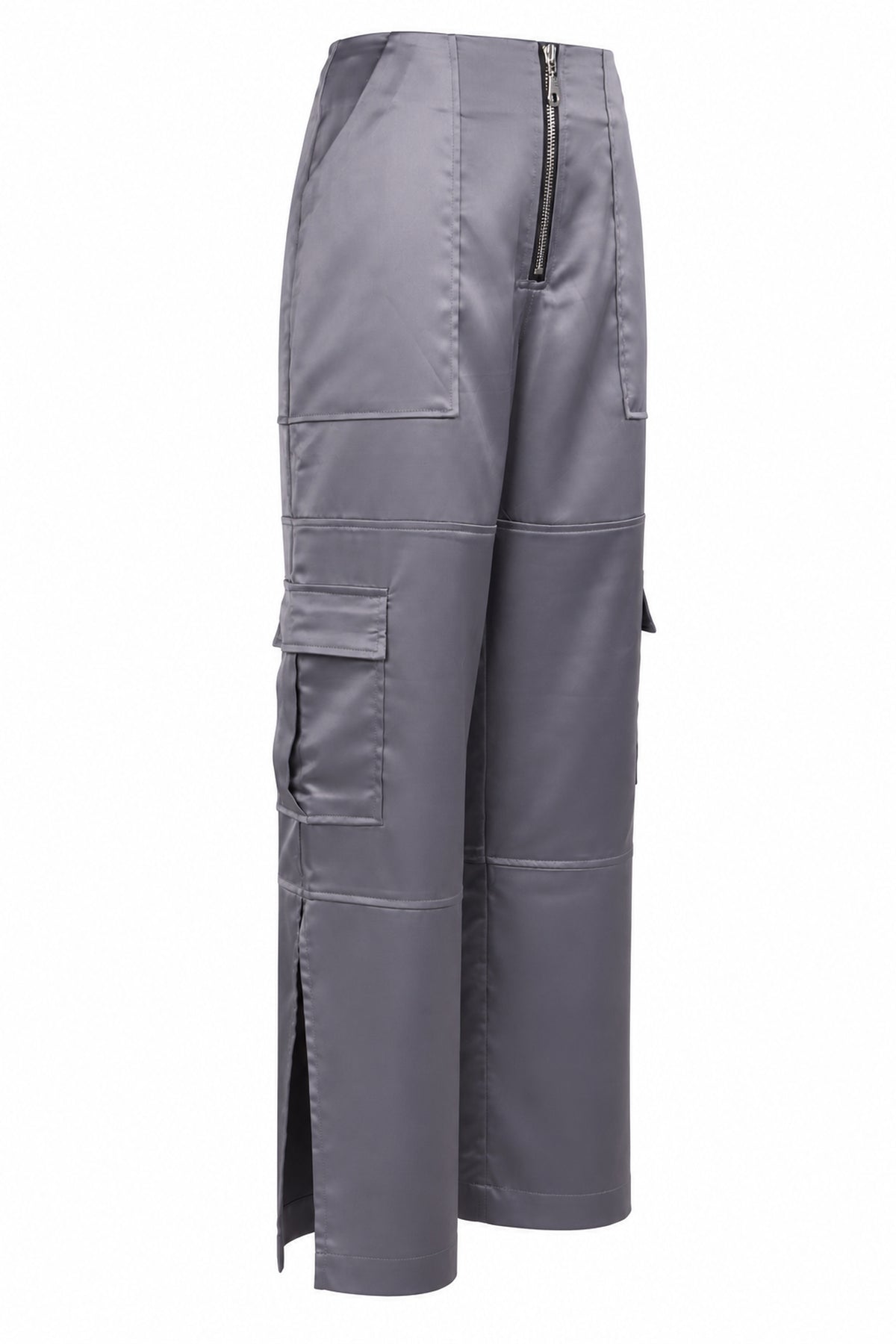 The Ragged Priest Grey Satin Cargo Trousers