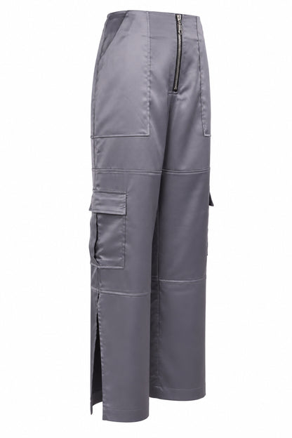 The Ragged Priest Grey Satin Cargo Trousers