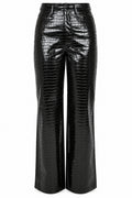 Rotate Black Croc-Embossed High-Shine Straight Trousers