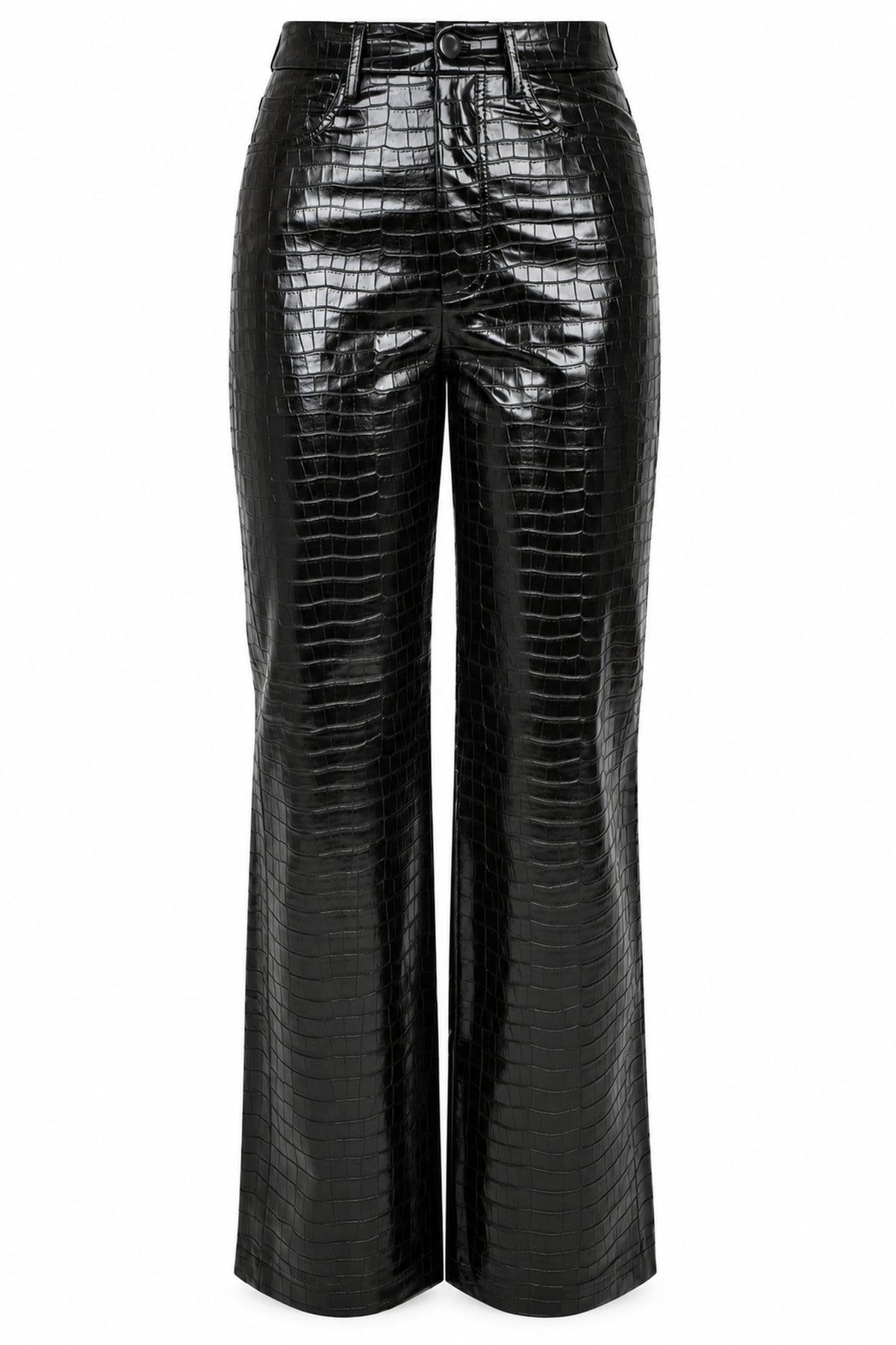 Rotate Black Croc-Embossed High-Shine Straight Trousers