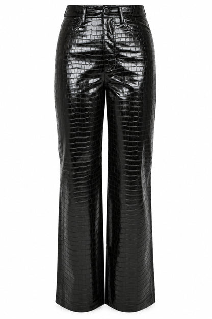 Rotate Black Croc-Embossed High-Shine Straight Trousers