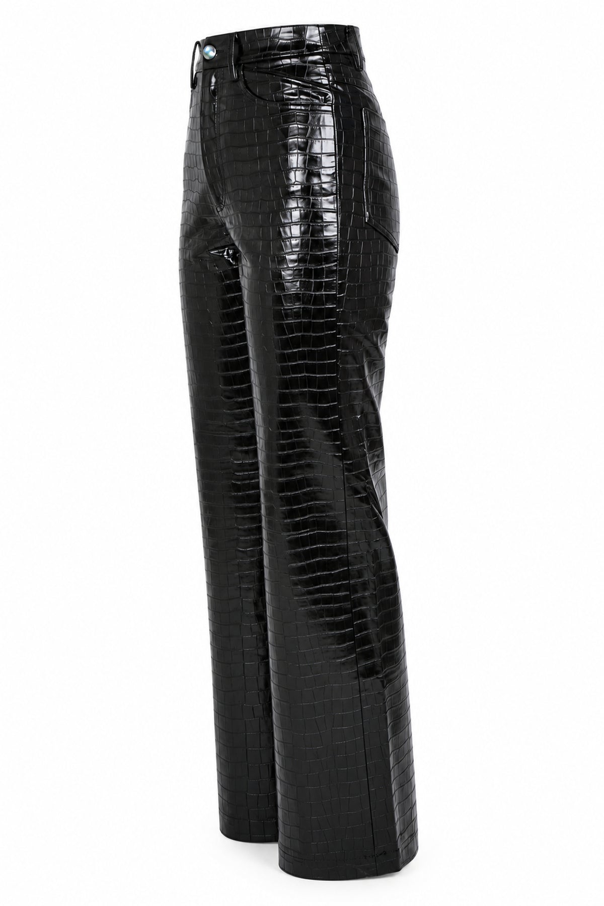 Rotate Black Croc-Embossed High-Shine Straight Trousers