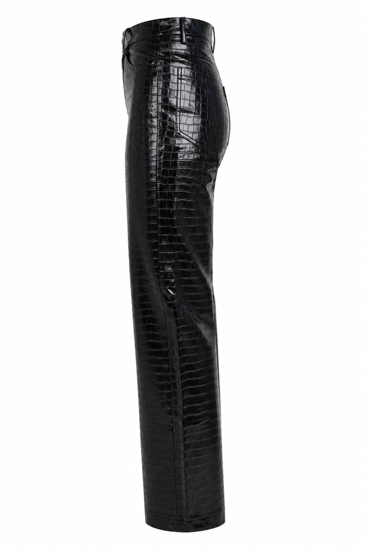Rotate Black Croc-Embossed High-Shine Straight Trousers