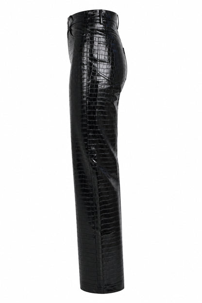 Rotate Black Croc-Embossed High-Shine Straight Trousers