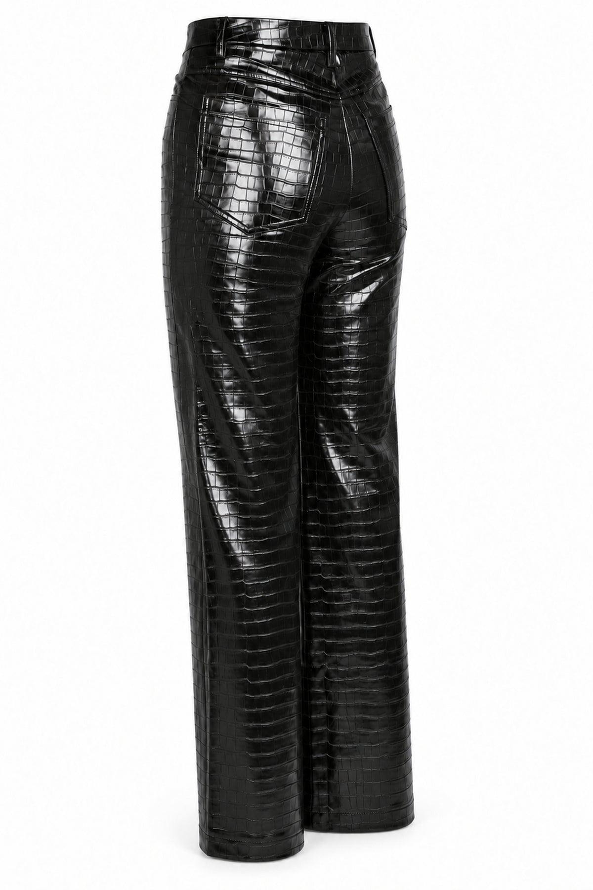 Rotate Black Croc-Embossed High-Shine Straight Trousers