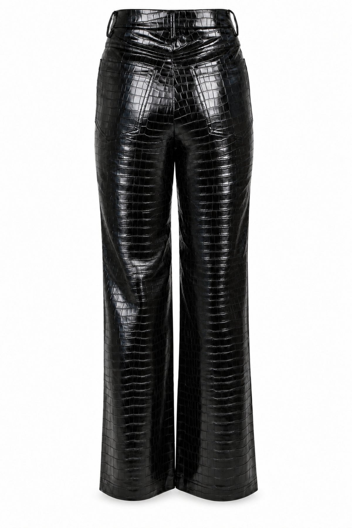 Rotate Black Croc-Embossed High-Shine Straight Trousers