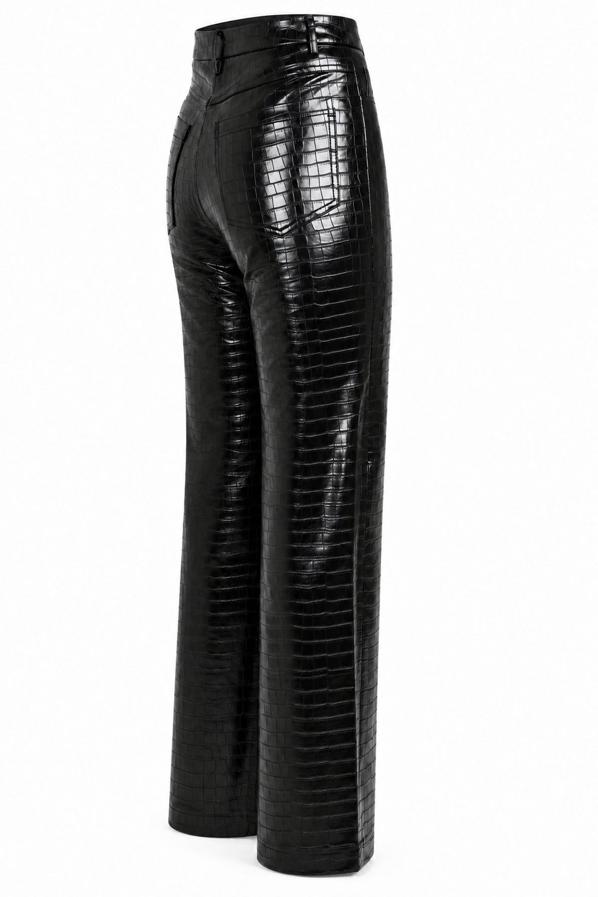 Rotate Black Croc-Embossed High-Shine Straight Trousers