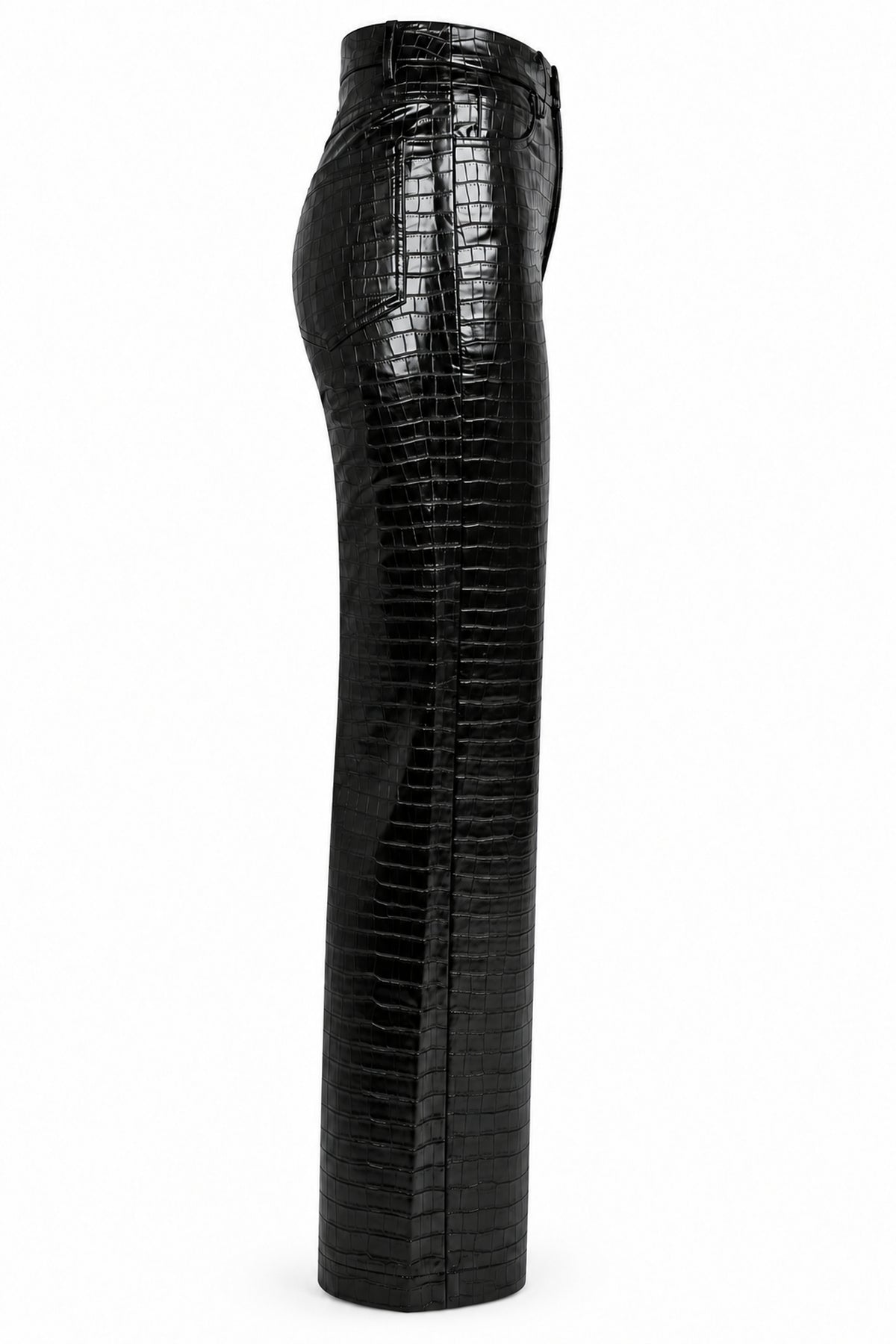 Rotate Black Croc-Embossed High-Shine Straight Trousers