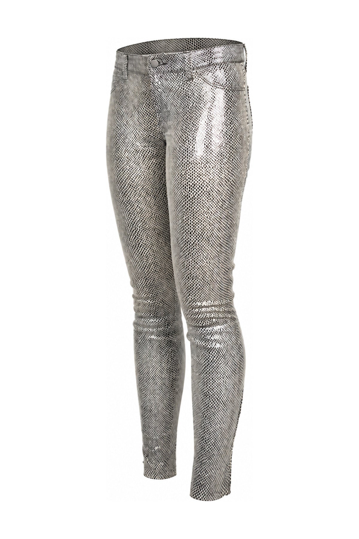 J Brand Silver Metallic Snake Print Leather Skinny Trousers