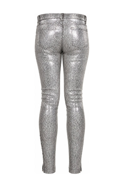 J Brand Silver Metallic Snake Print Leather Skinny Trousers