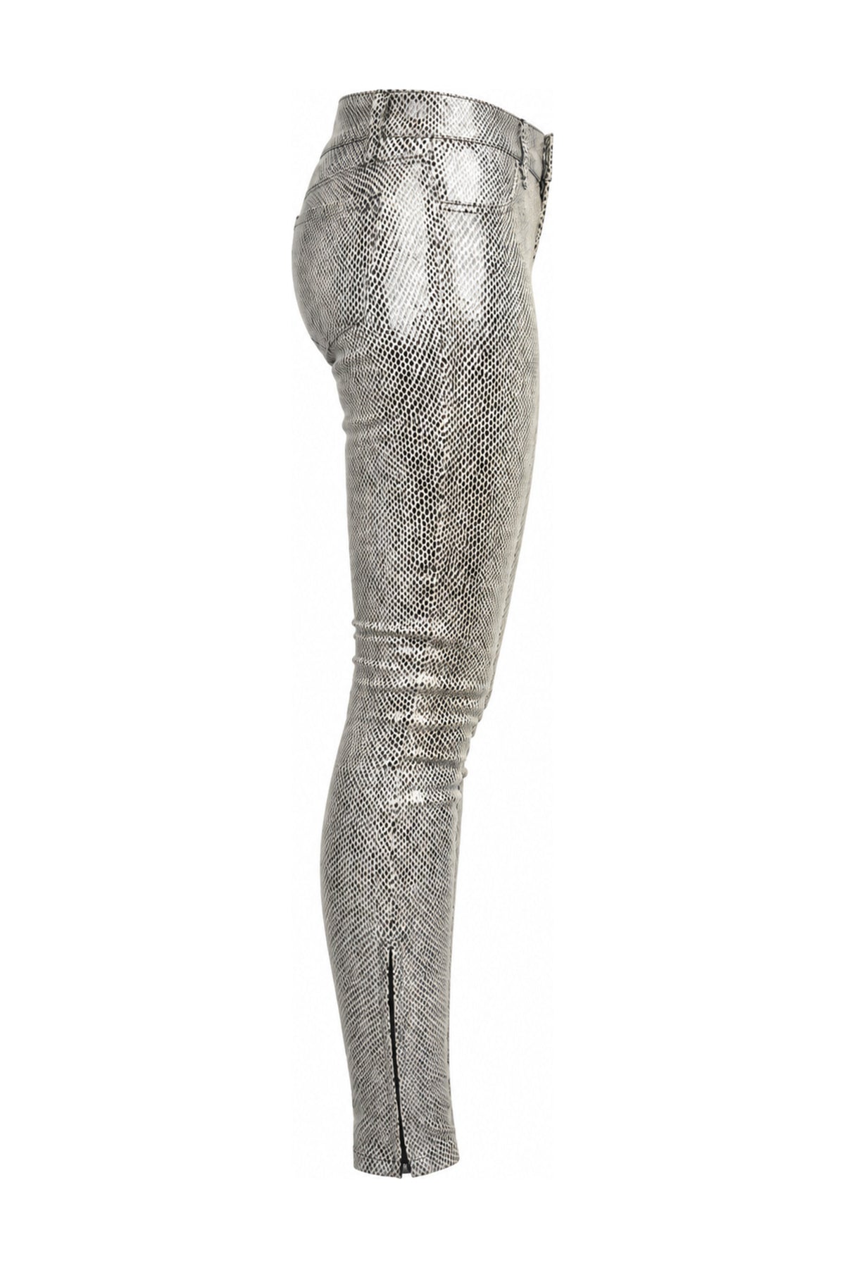 J Brand Silver Metallic Snake Print Leather Skinny Trousers