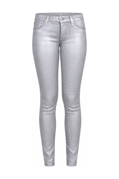 Hudson Metallic Silver Grey Coated Skinny Jeans