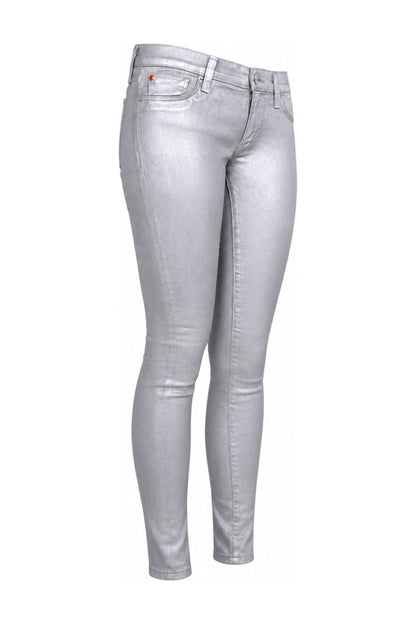 Hudson Metallic Silver Grey Coated Skinny Jeans