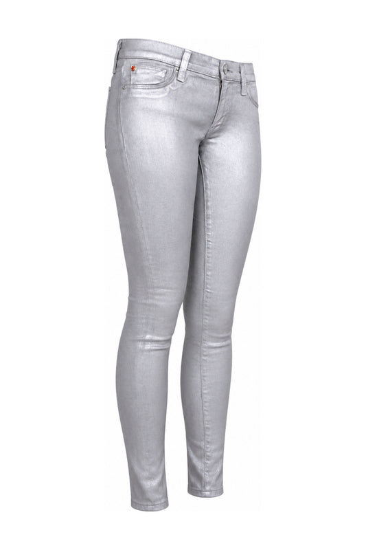 Hudson Metallic Silver Grey Coated Skinny Jeans