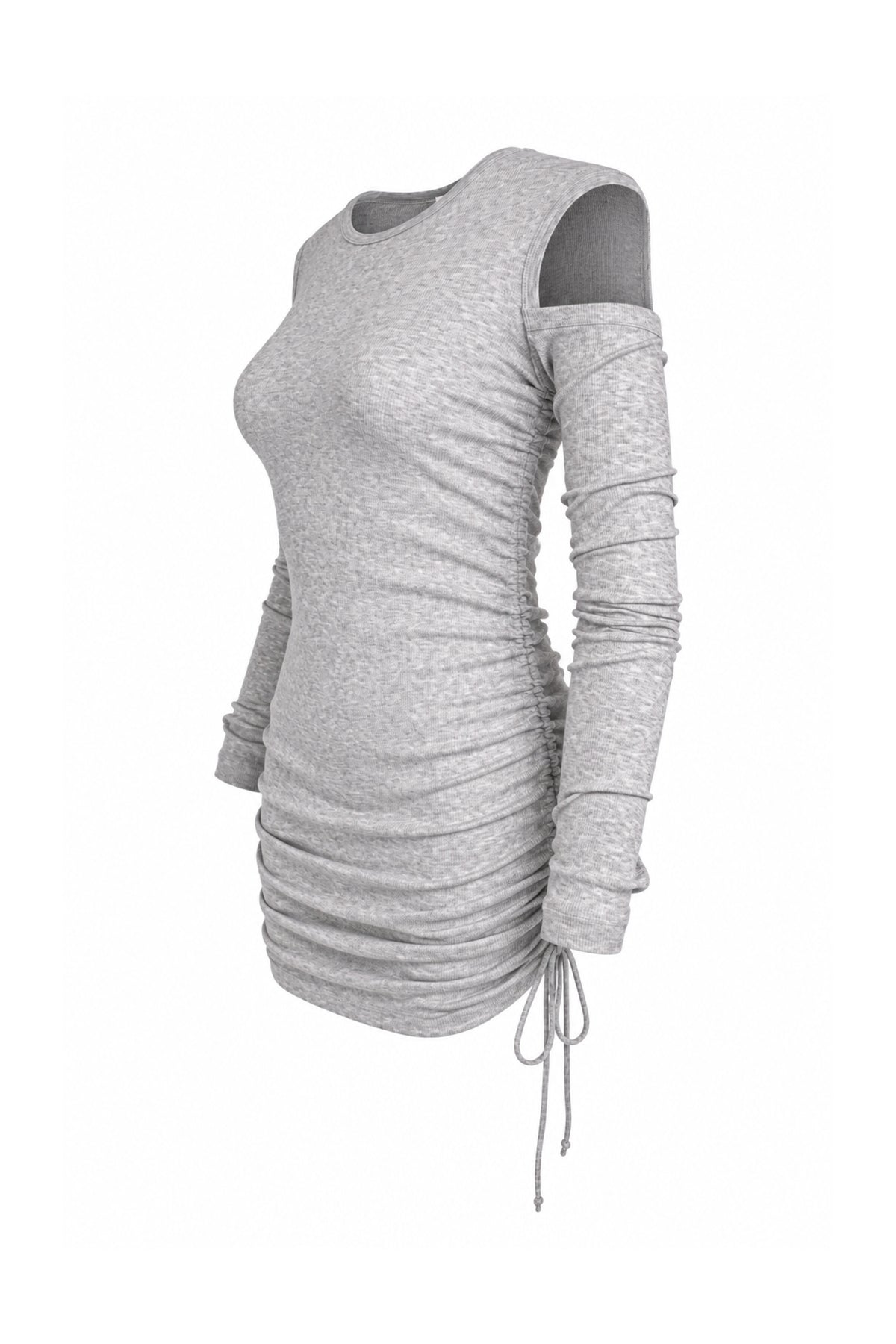Helmut Lang Grey Rib Knit Cut-Out Shoulder Ruched Mini Dress