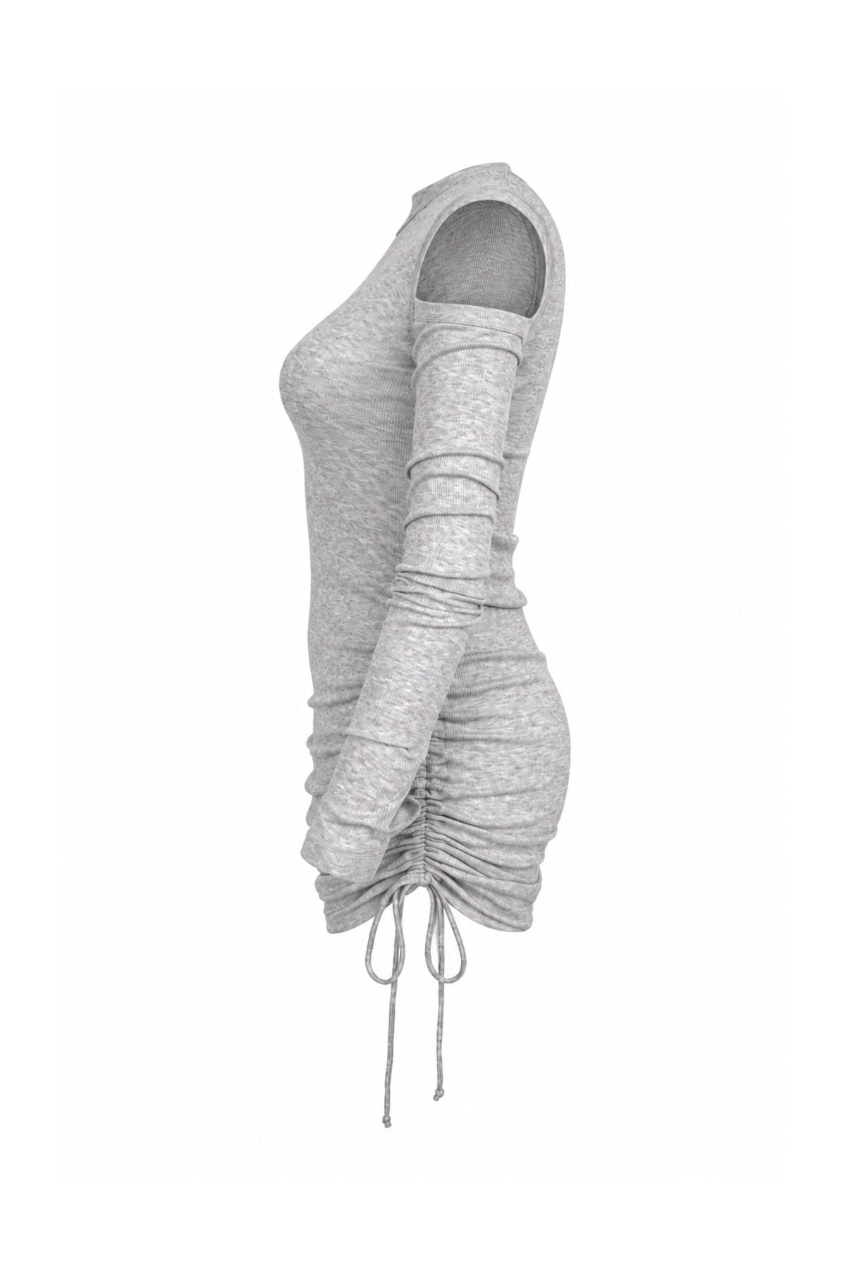 Helmut Lang Grey Rib Knit Cut-Out Shoulder Ruched Mini Dress
