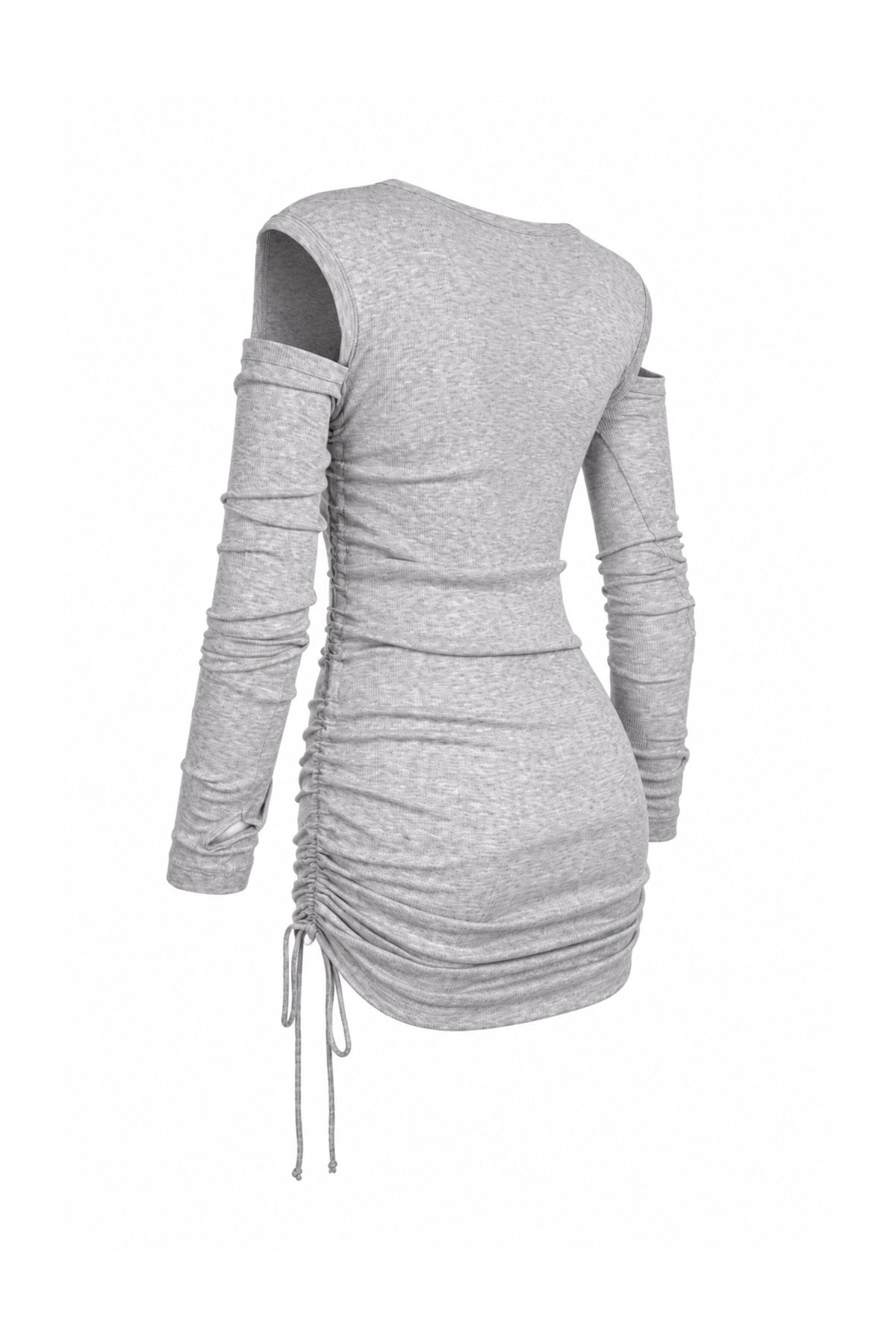 Helmut Lang Grey Rib Knit Cut-Out Shoulder Ruched Mini Dress