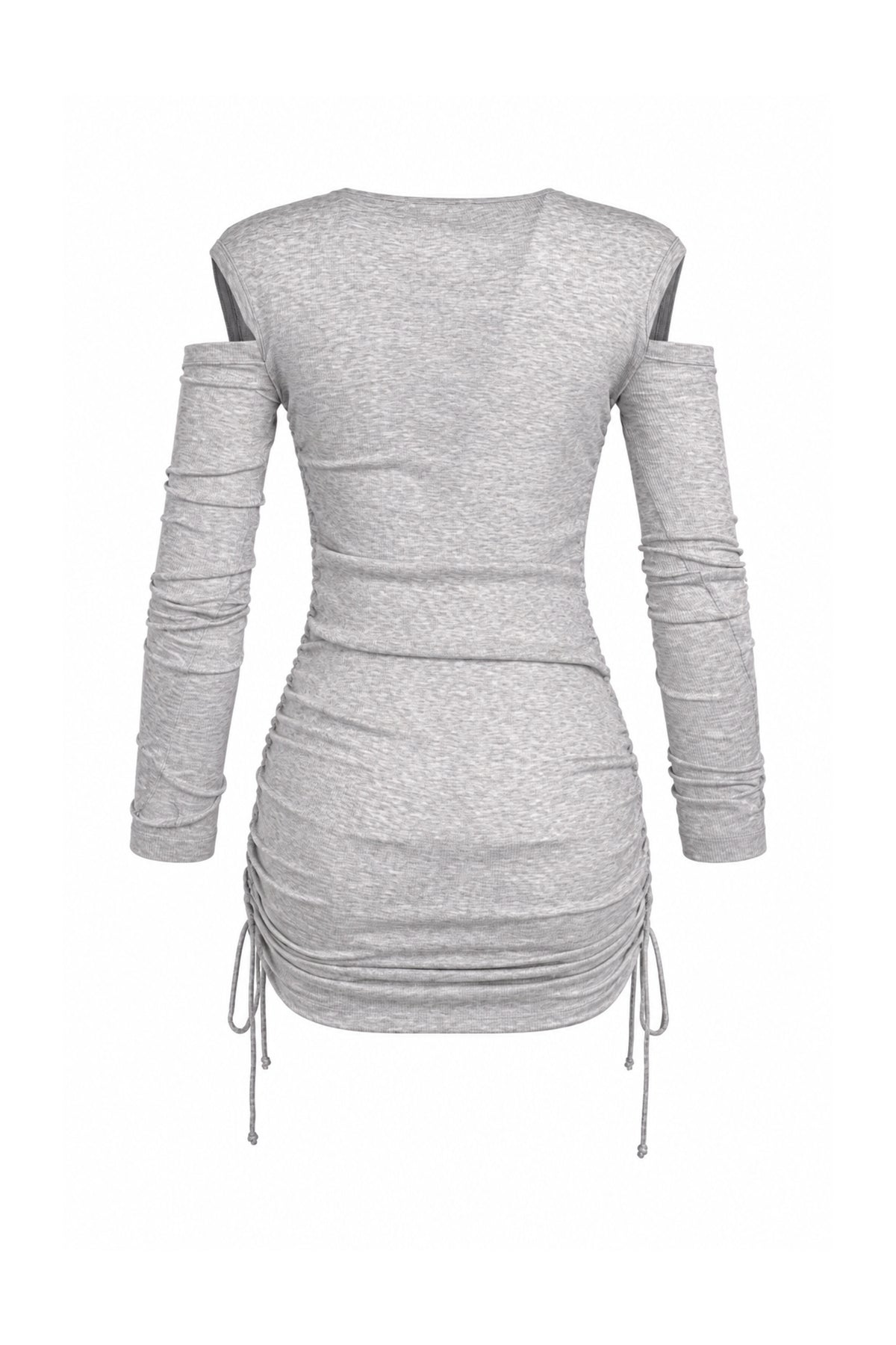 Helmut Lang Grey Rib Knit Cut-Out Shoulder Ruched Mini Dress