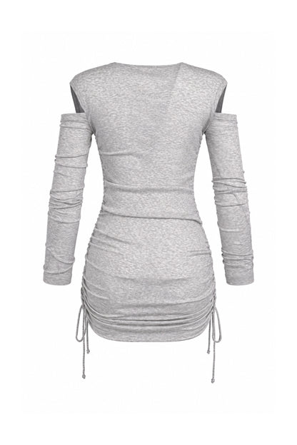 Helmut Lang Grey Rib Knit Cut-Out Shoulder Ruched Mini Dress